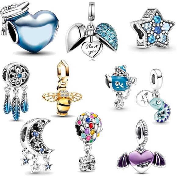 10 Pack Silver Spacer Beads Charms fit Bracelet DIY Pendant Set - Picture 1 of 8